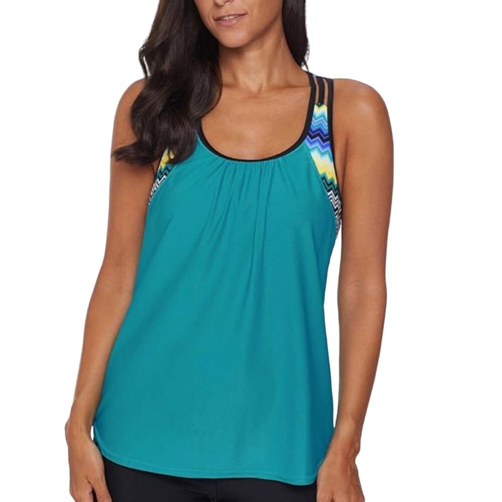 Colorful Racer Back Tankini Top Woman Size Medium - Picture 4 of 10